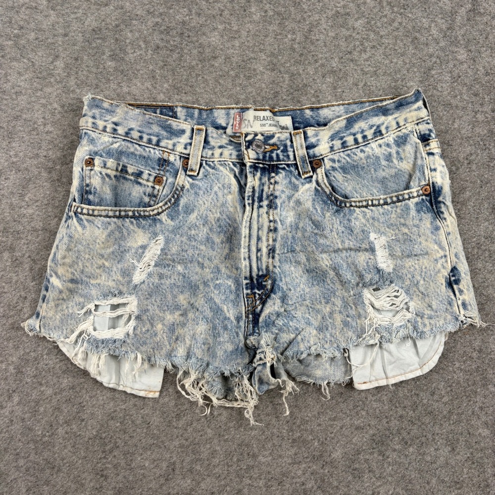 Levis 550 Cut Off Shorts Womens 32 Blue Acid Wash Distressed Denim